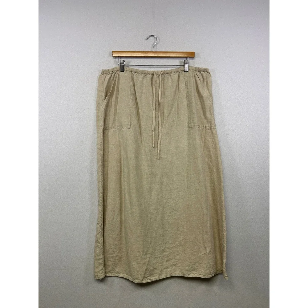 Eddie Bauer Linen Coastal Grandma Womens XL Beige Maxi Drawstring Skirt
